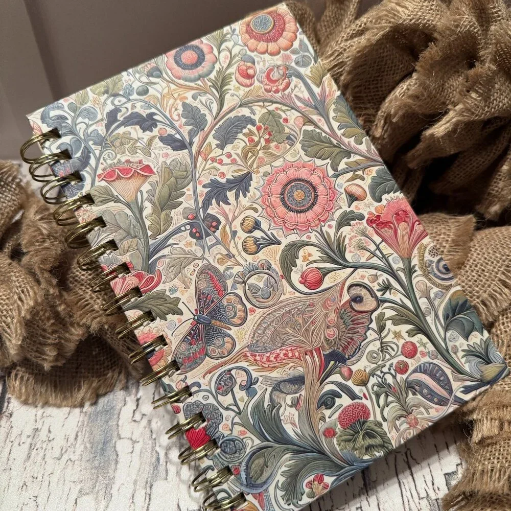 Floral Notebook Spiral Bound Blue and Pink Floral Pattern